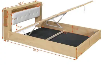 Queen-Size-Wood-Platform-Bed-with-Hydraulic-Storage-System,Night-Lights-and-USB-Charger